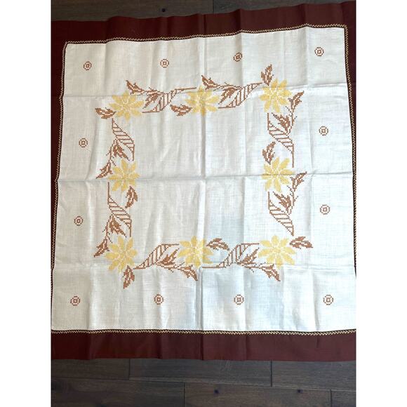 Vintage Embroidered Tablecloth/Runner or Table Square 41" x 41" - Thanksgiving! - Picture 1 of 2